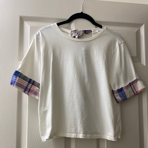 Claudie Pierlot Short Sleeve Plaid Trimmed Top - Picture 6 of 8
